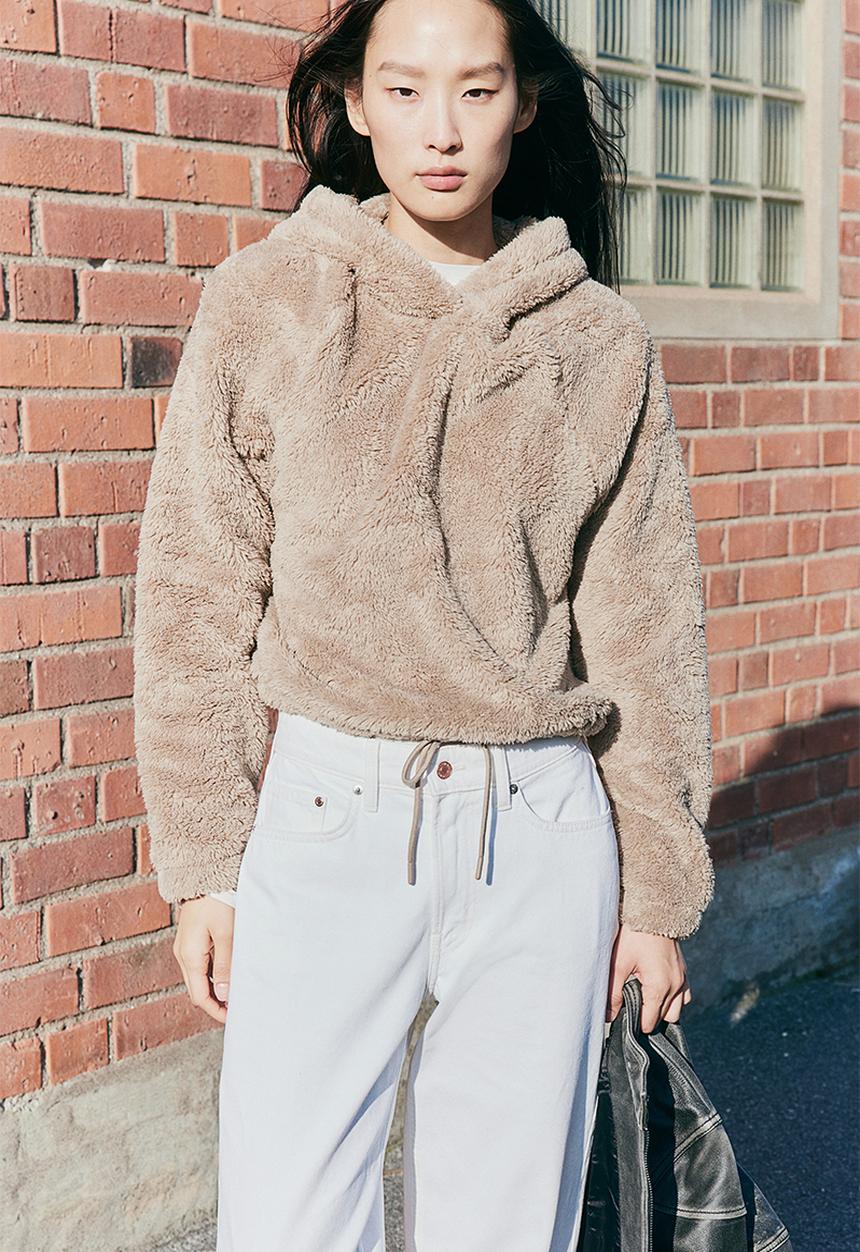 H&M - Pile hoodie - beige