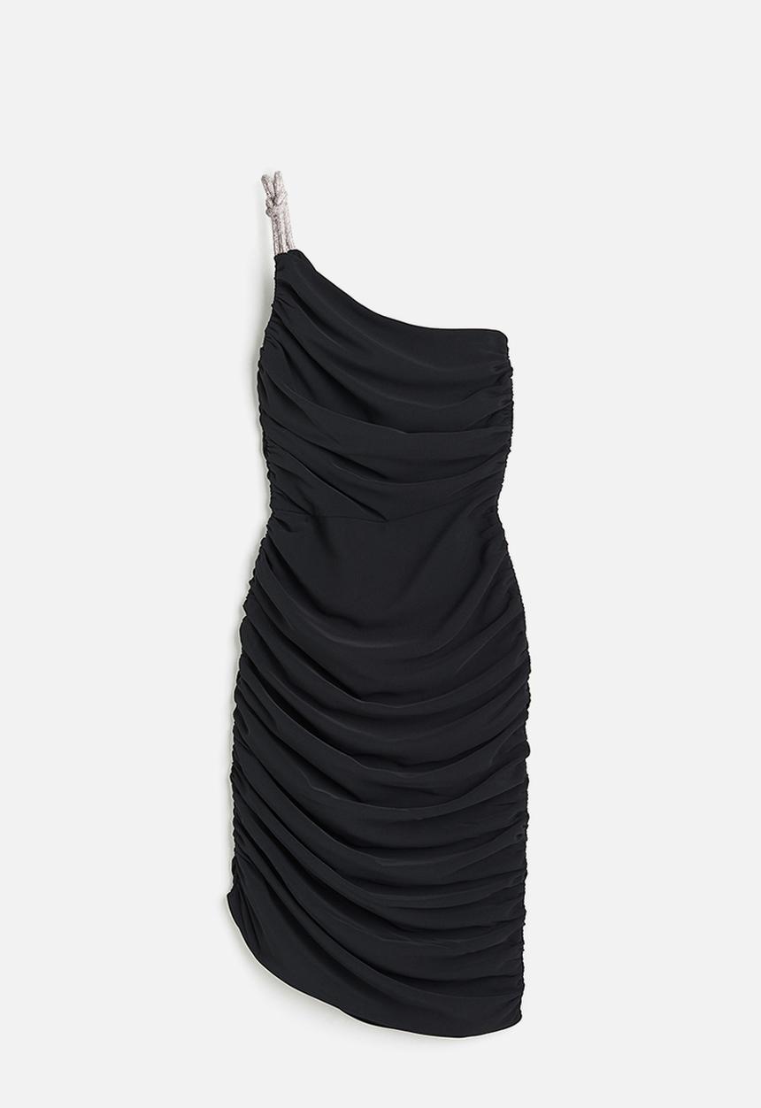 H&M - Rhinestone-strap one-shoulder dress - black,multi