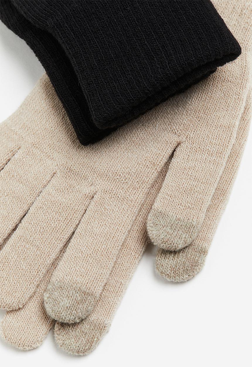 H&M - 2-Pack touchscreen gloves - beige & black 