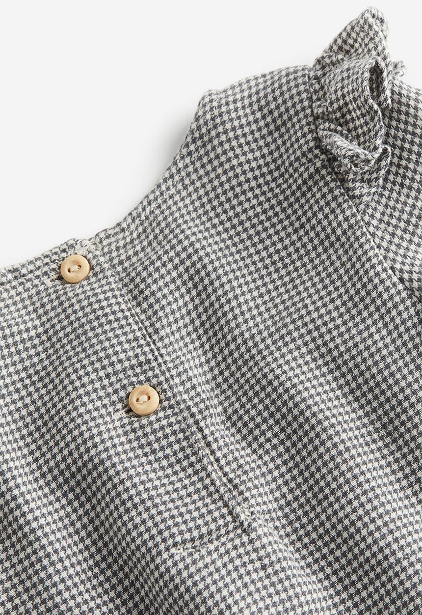 H&M - Frill-trimmed flannel blouse - grey dogtooth-patterned