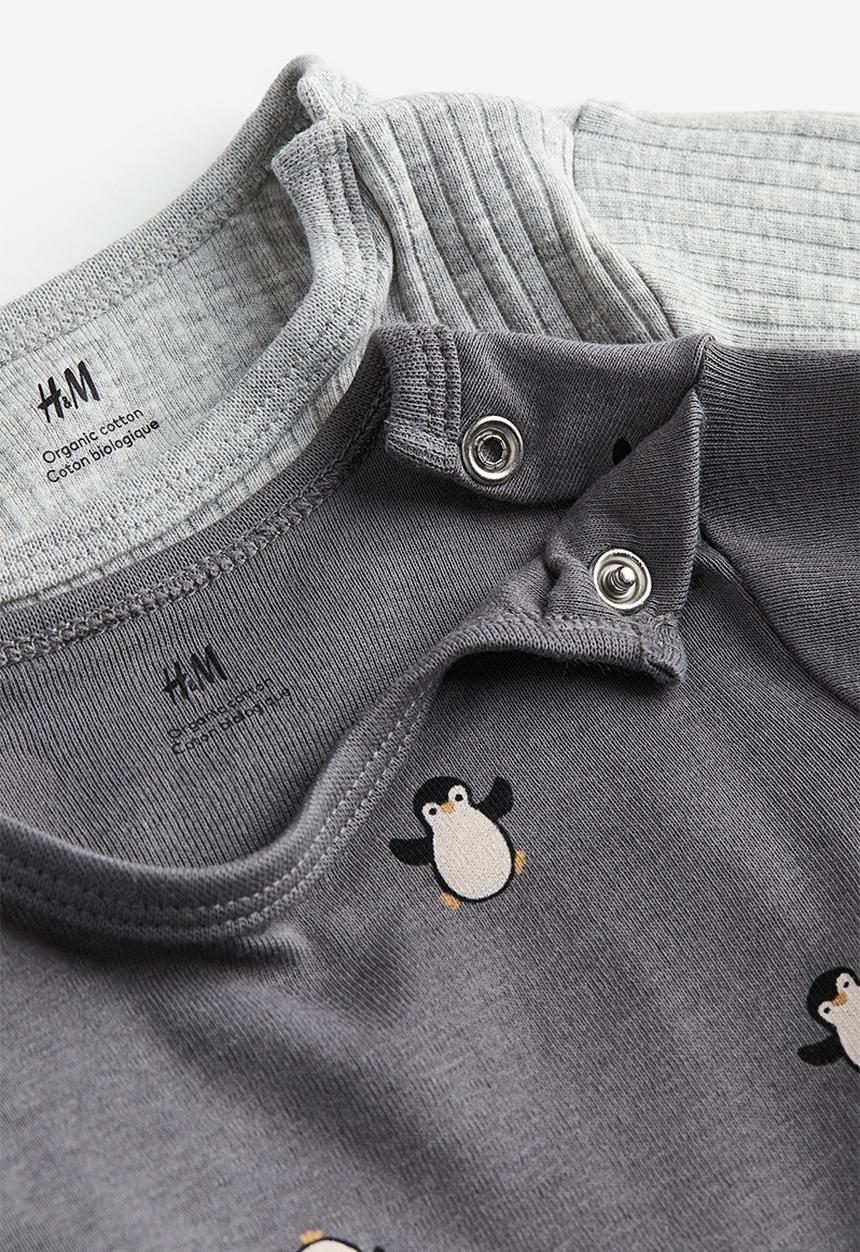 H&M - 2-Pack long-sleeved bodysuits - dark grey/penguins