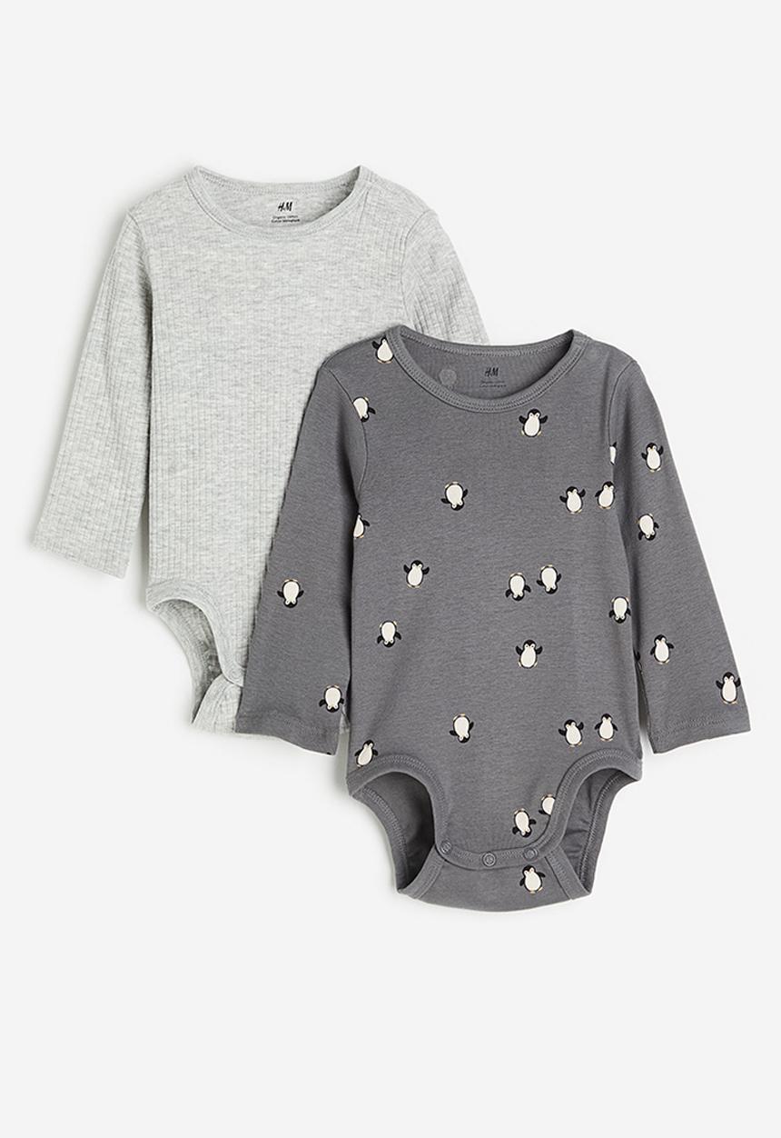 H&M - 2-Pack long-sleeved bodysuits - dark grey/penguins