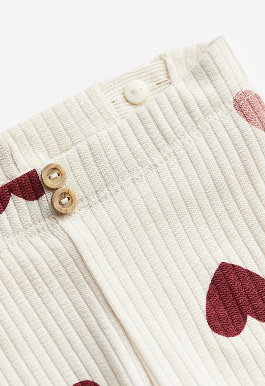 H&M - 3-Piece ribbed set - light beige/hearts