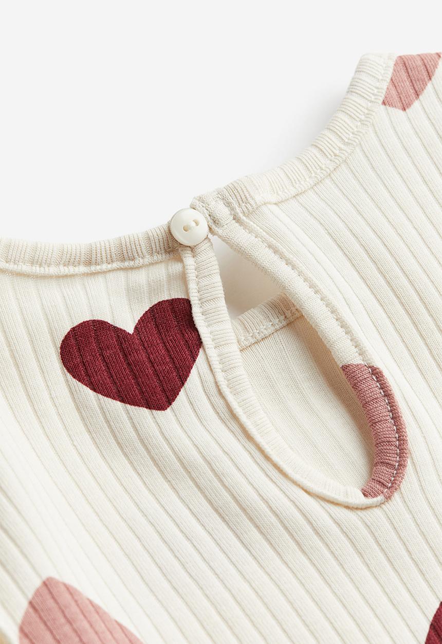 H&M - 3-Piece ribbed set - light beige/hearts