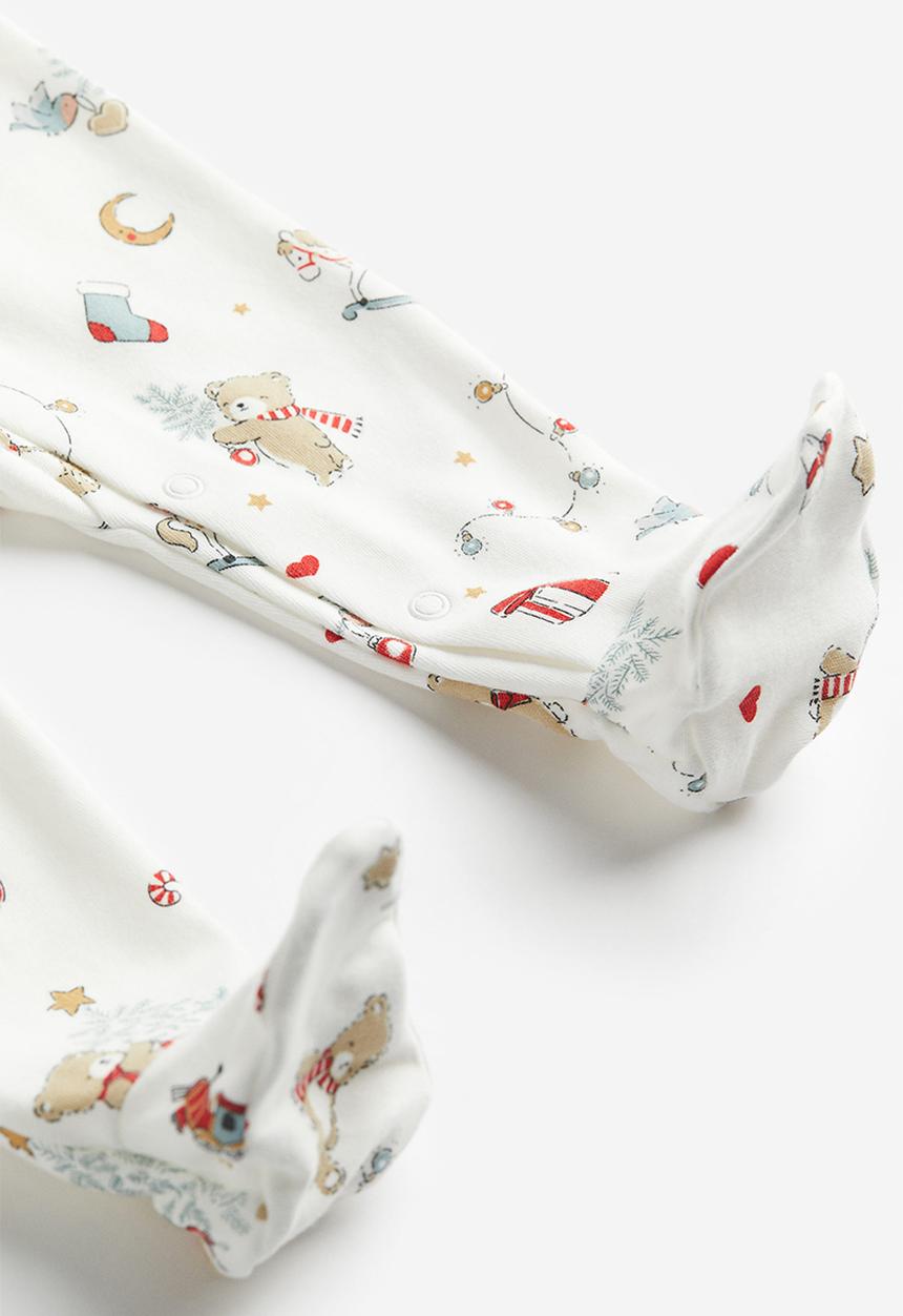 H&M - Sleepsuit with full feet - white patterned
