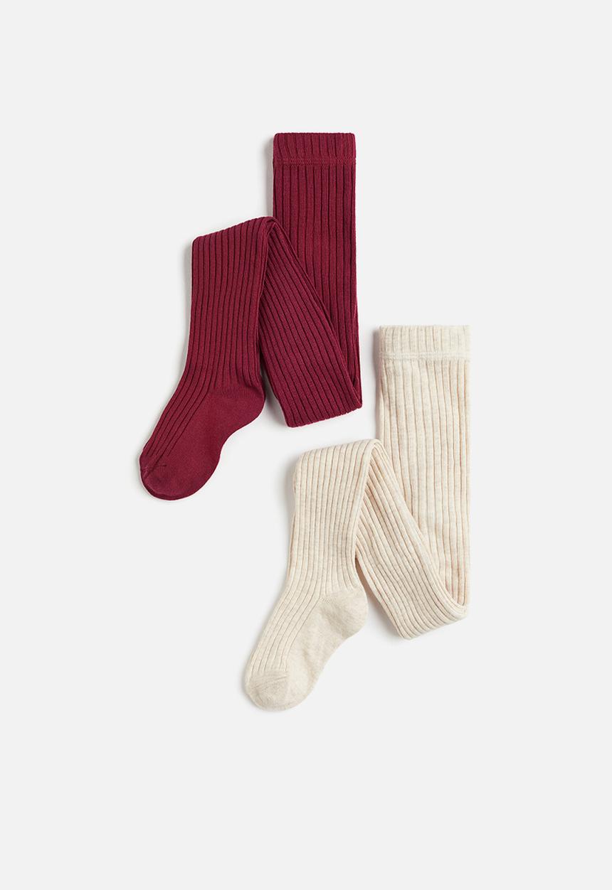 H&M - 2-Pack fine-knit tights - dark red/natural white 