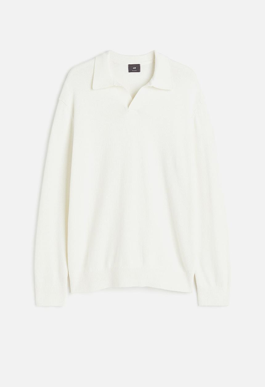 H&M - Regular fit cotton polo shirt - cream 