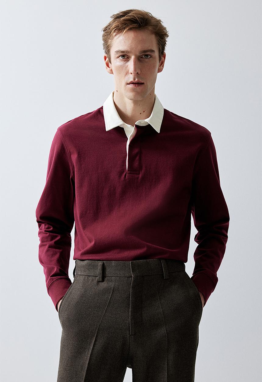 H&M - Regular fit cotton rugby shirt - dark red