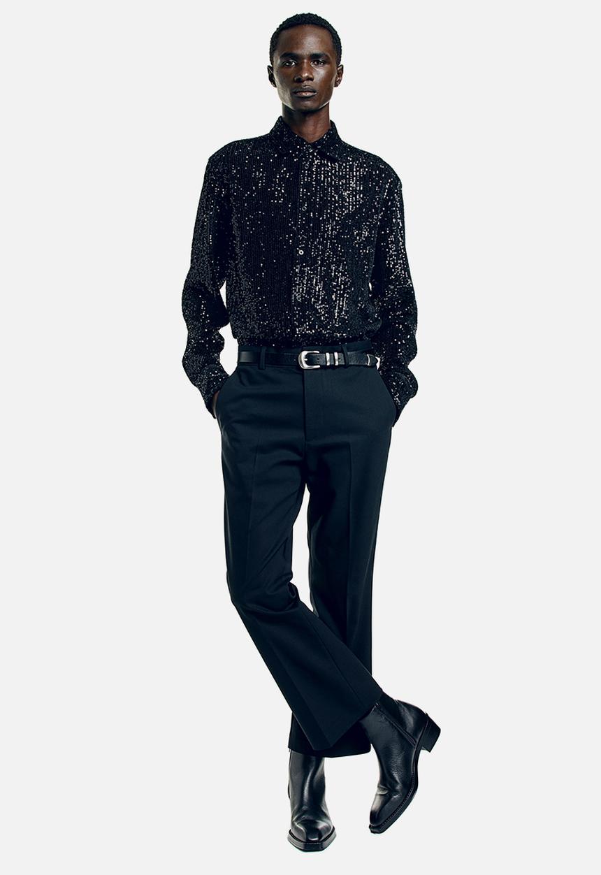 H&M - Regular fit sequined shirt - black