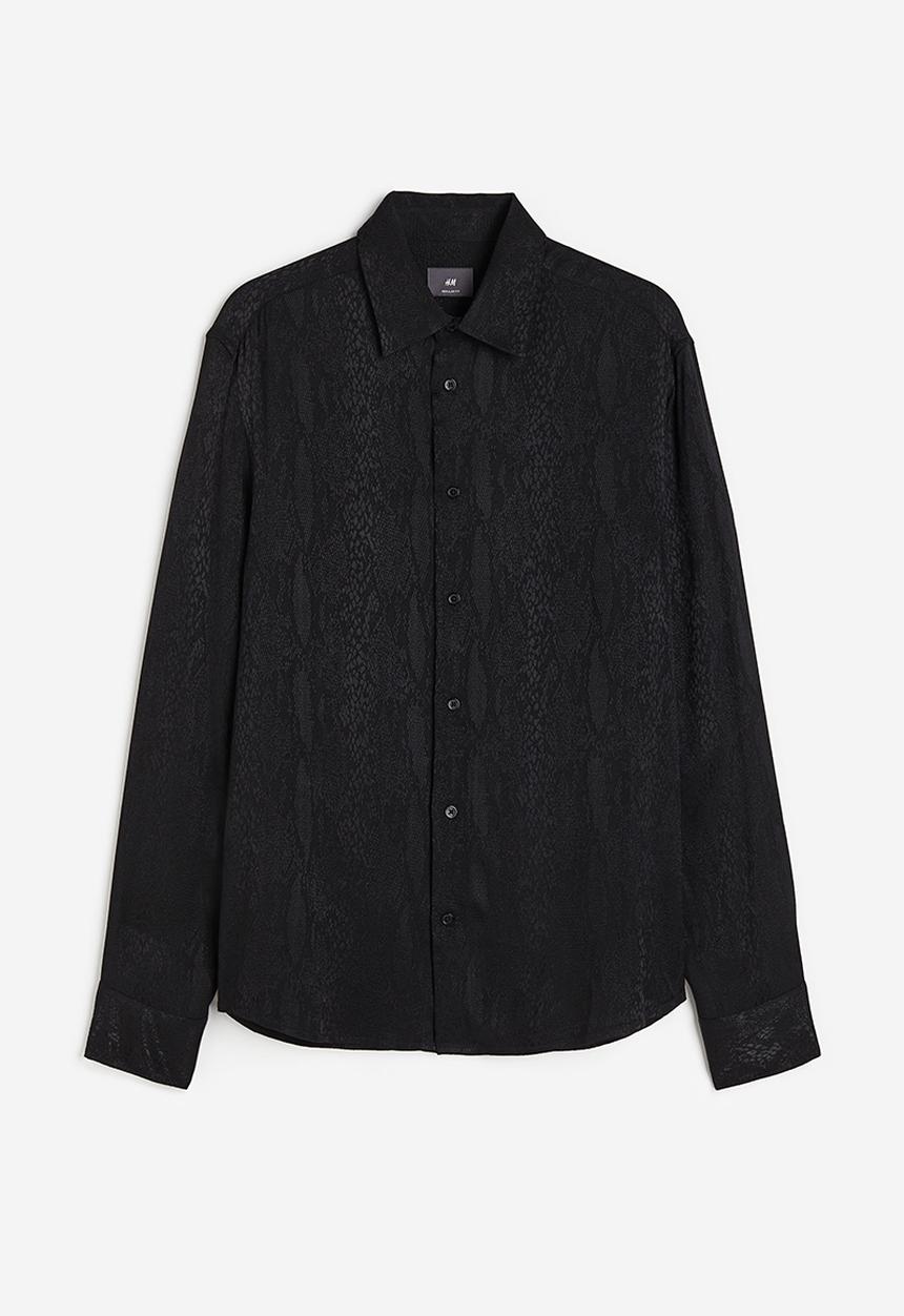 H&M - Regular fit jacquard-weave shirt - black patterned