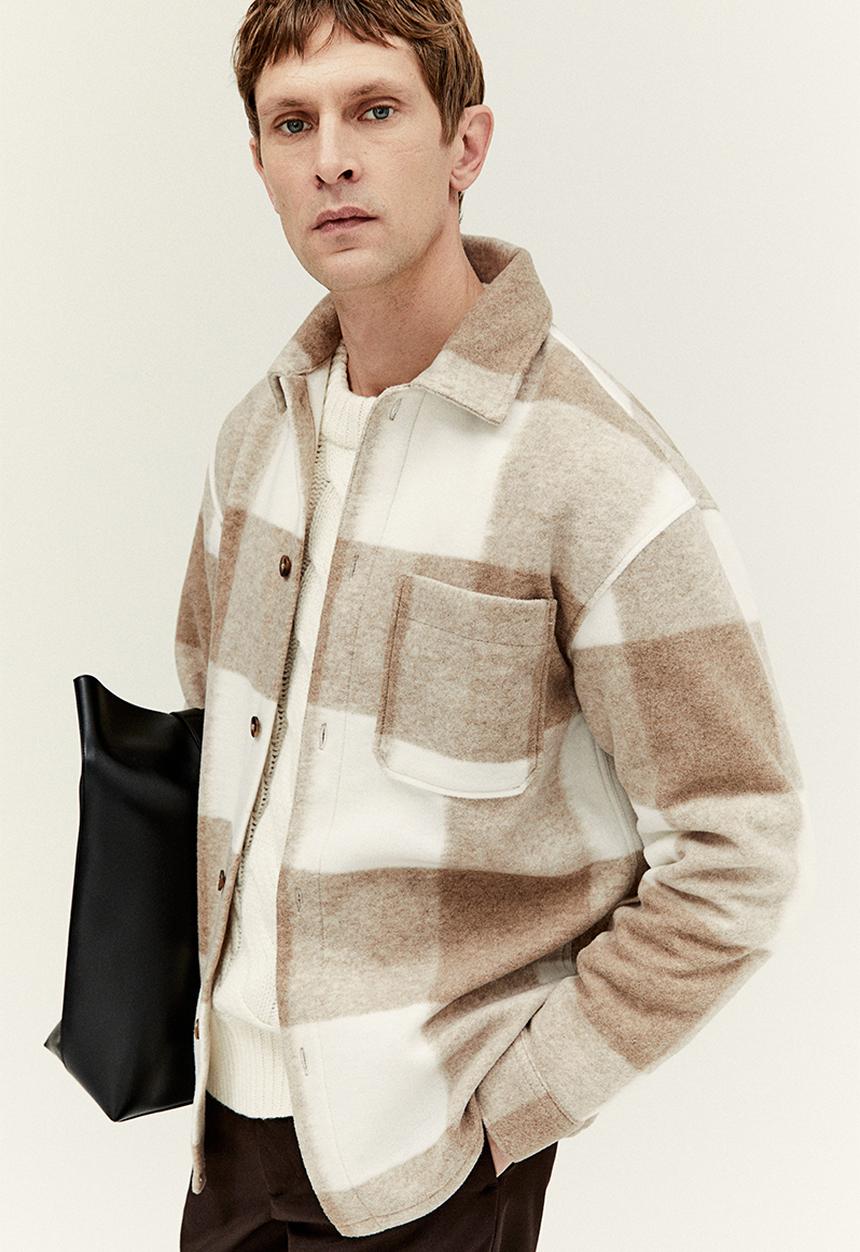 H&M - Relaxed fit overshirt - beige checked