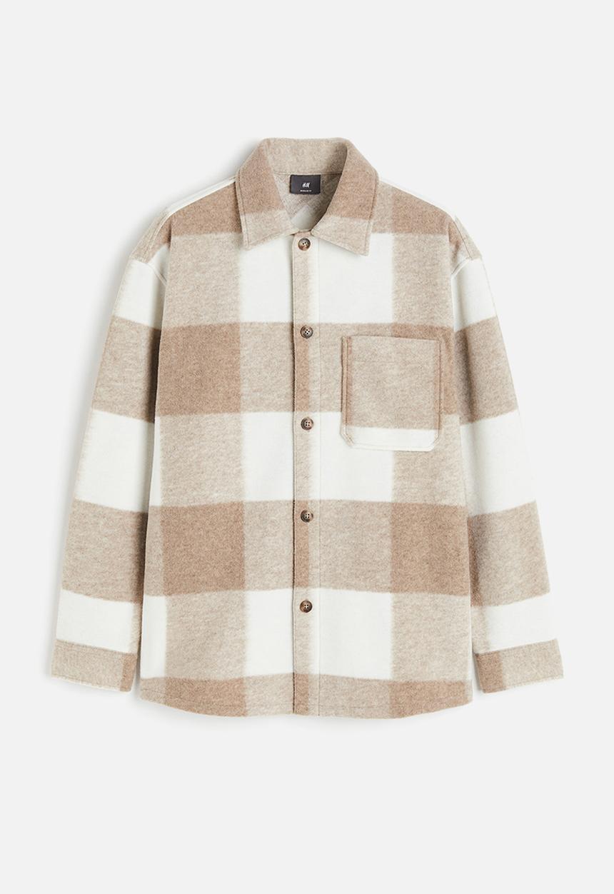 H&M - Relaxed fit overshirt - beige checked