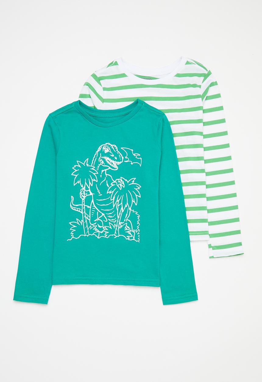 Pop Candy - 2 Pack l/s graphic tee - green & white stripe