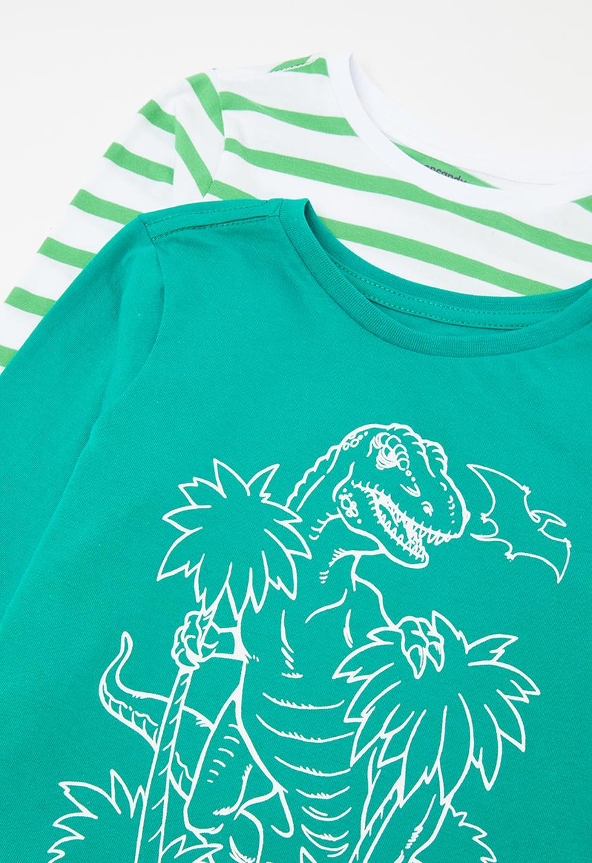 Pop Candy - 2 Pack l/s graphic tee - green & white stripe