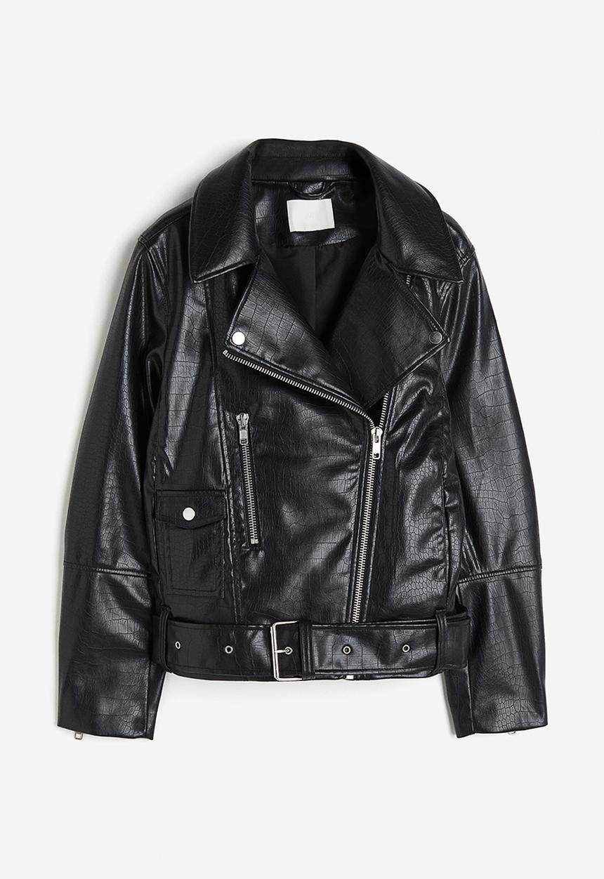 H&M - Crocodile-patterned biker jacket - black crocodile-patterned