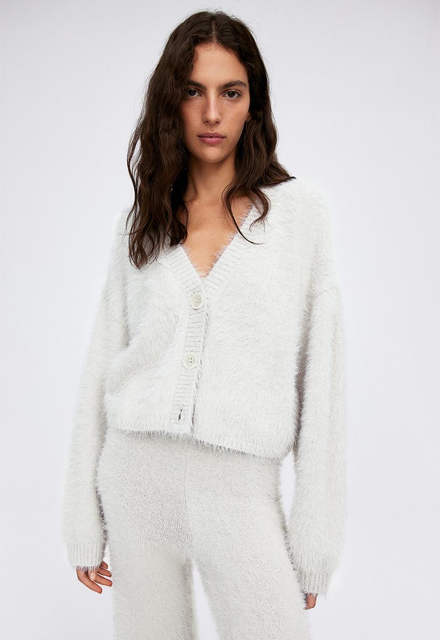 H&M - Fluffy-knit cardigan - light greige