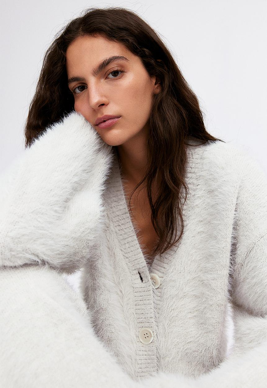 H&M - Fluffy-knit cardigan - light greige