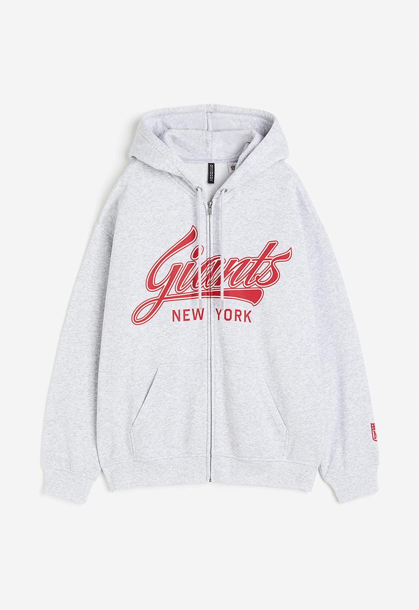 H&M - Oversized printed zip-through hoodie - light grey marl nfl