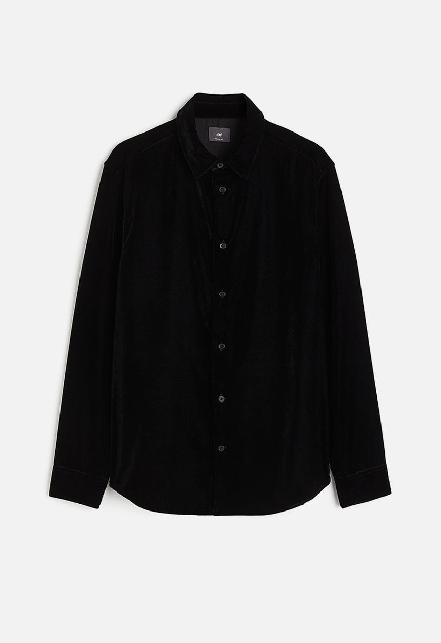 H&M - Regular fit velvet shirt - black