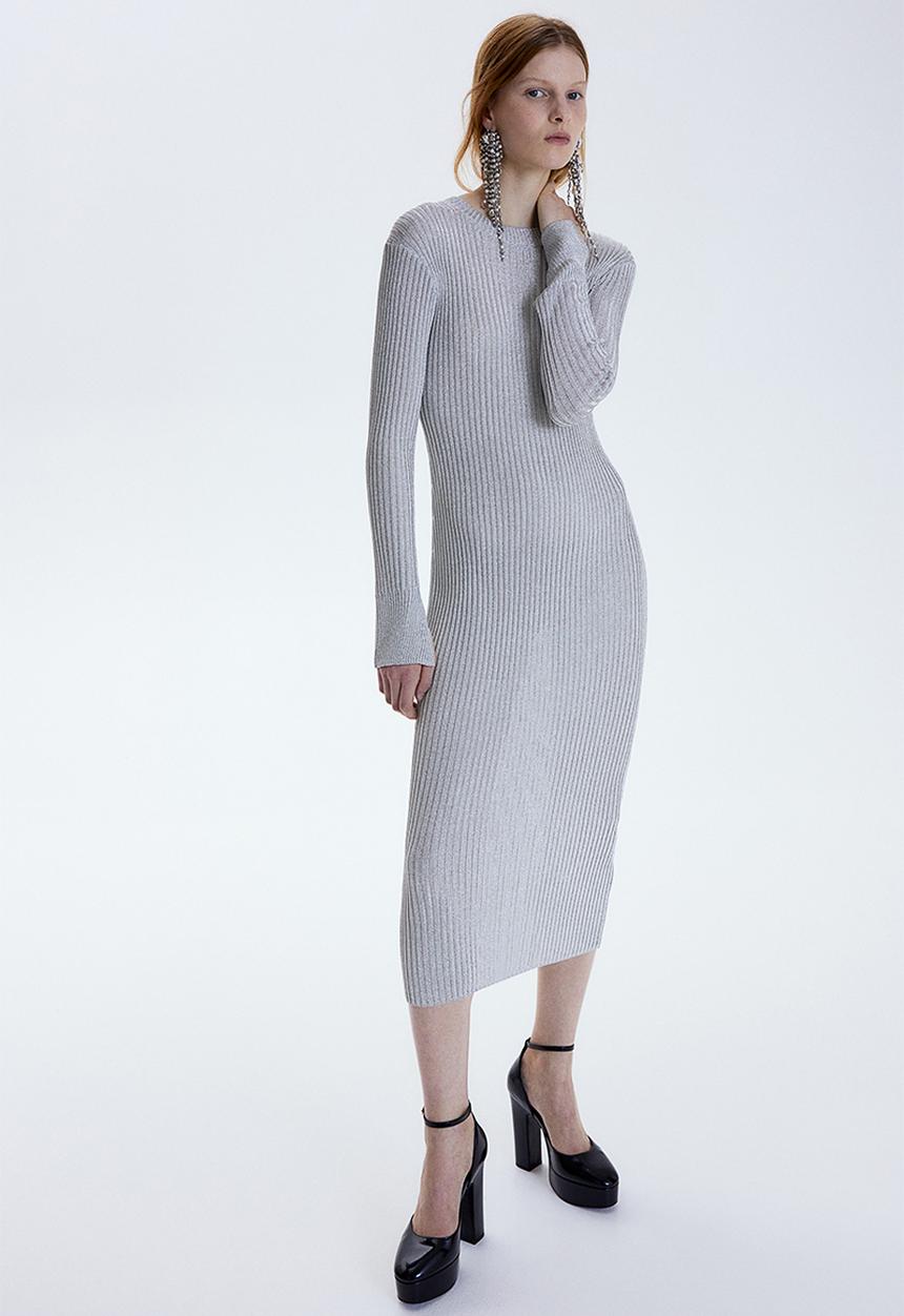 H&M - Shimmering rib-knit dress - silver-coloured