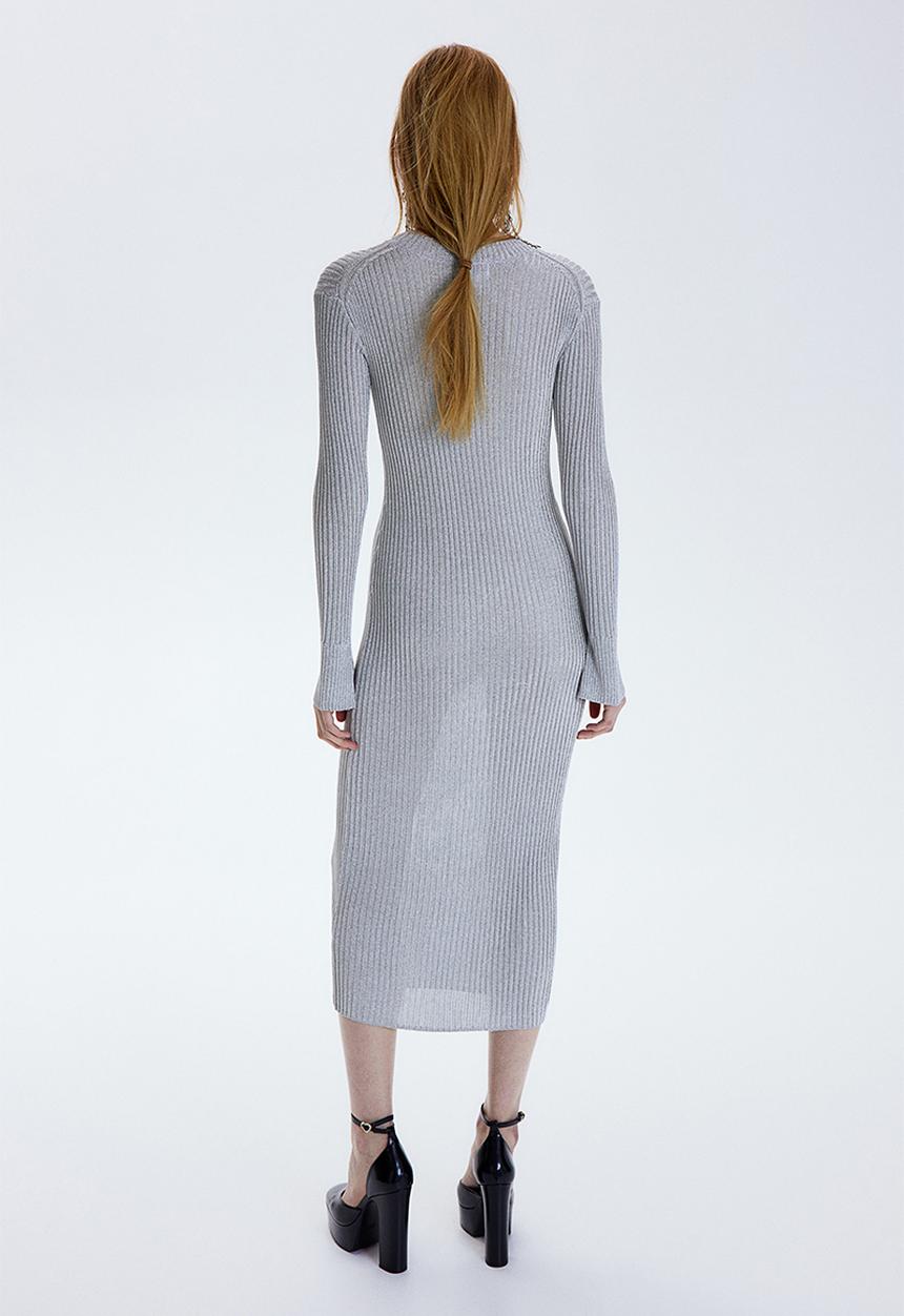 H&M - Shimmering rib-knit dress - silver-coloured