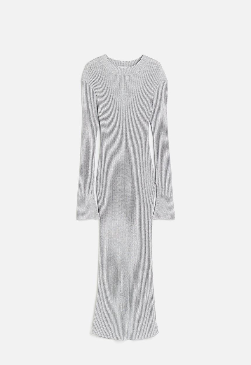 H&M - Shimmering rib-knit dress - silver-coloured