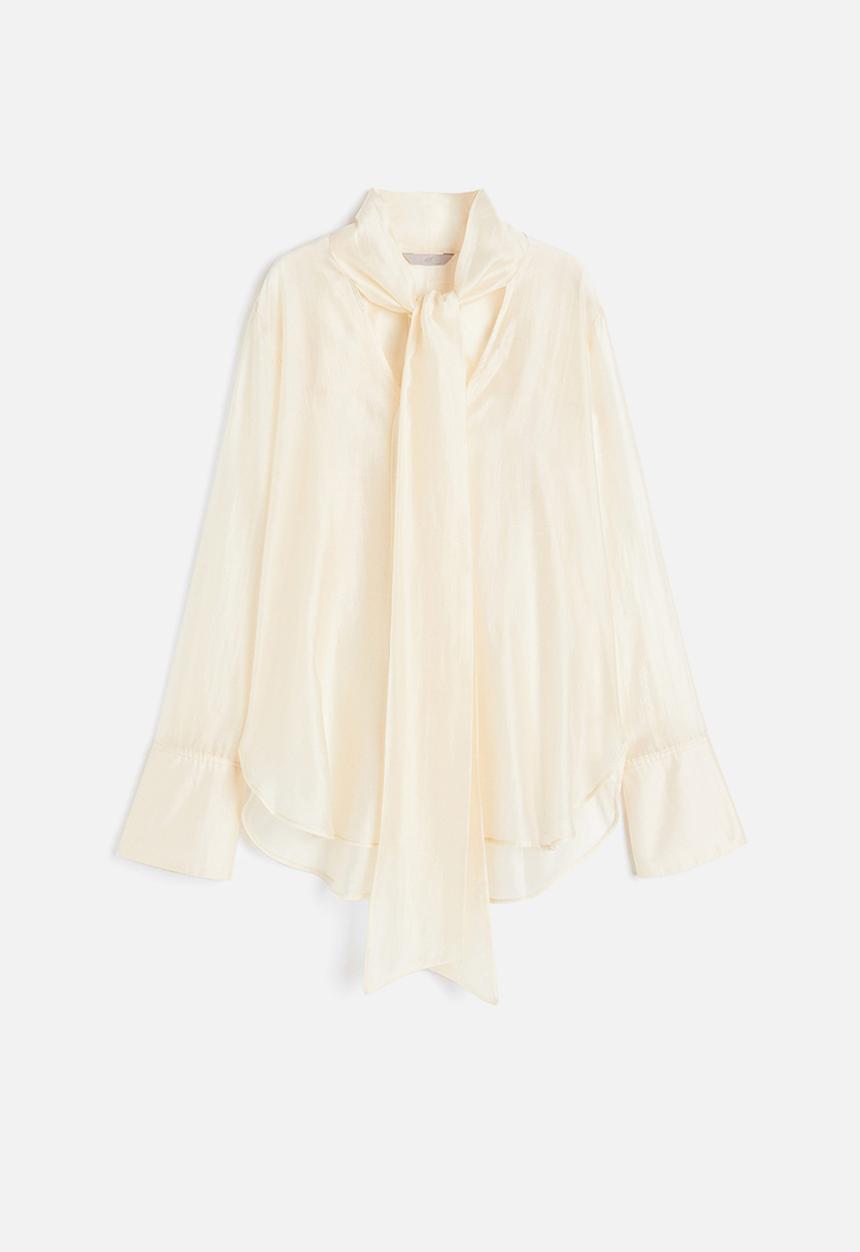 H&M - Tie-neck blouse - light beige