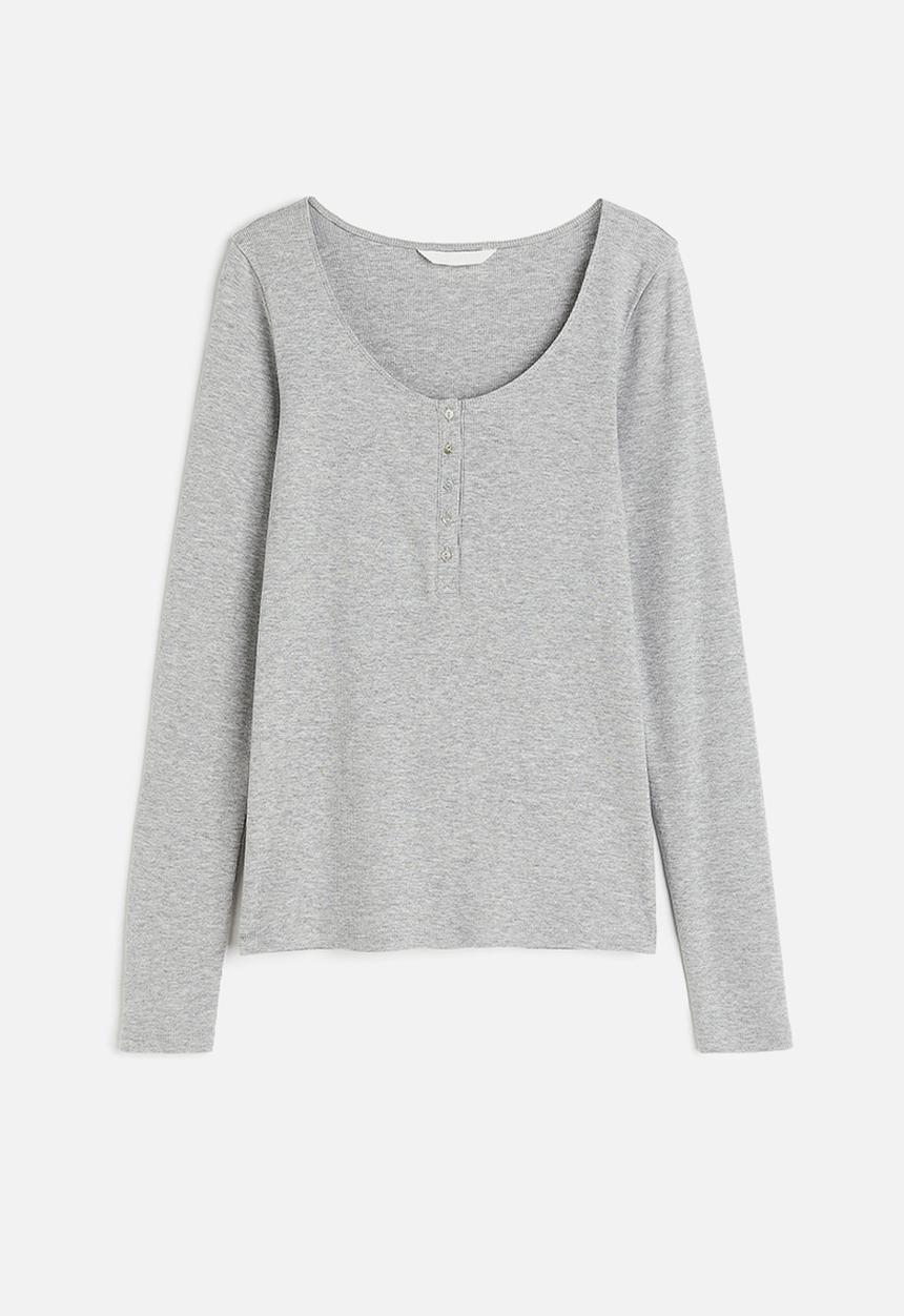 H&M - Ribbed henley top - light grey marl