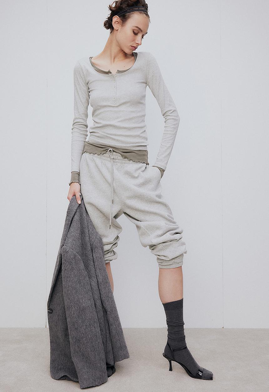 H&M - Ribbed henley top - light grey marl