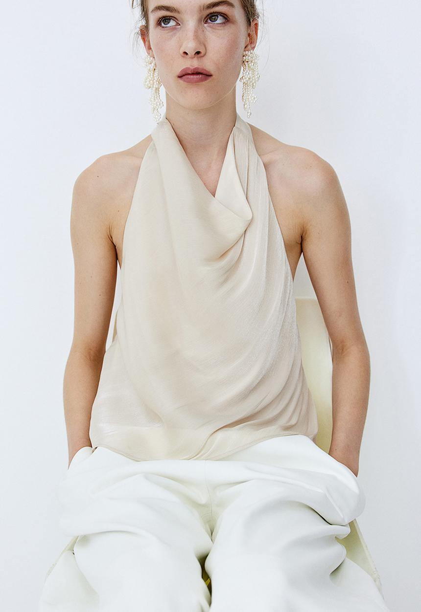 H&M - Satin halterneck top - light beige