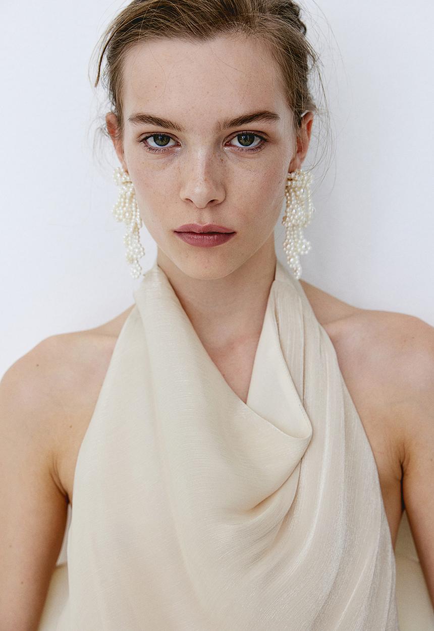 H&M - Satin halterneck top - light beige