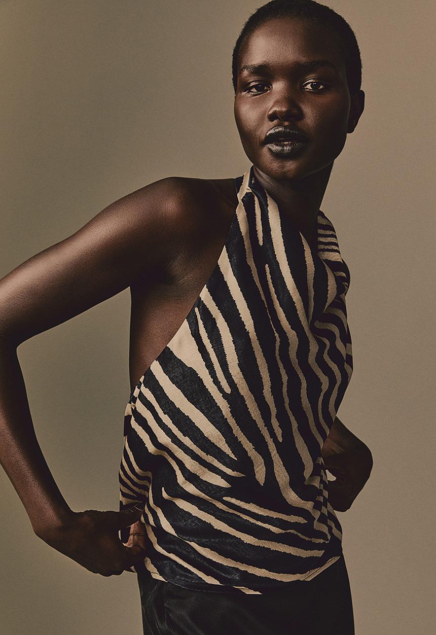 H&M - Satin halterneck top - black/zebra print