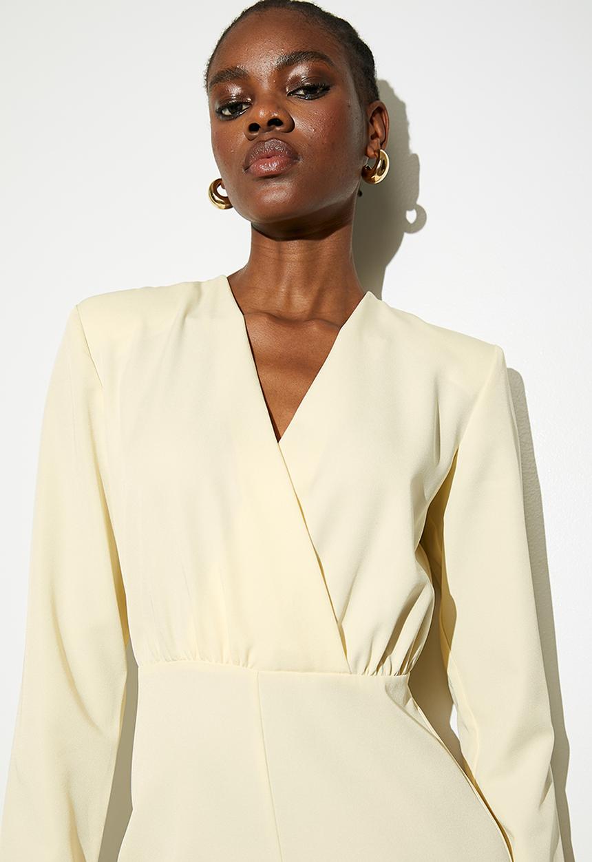 VELVET - Draped deep v jumpsuit - cream