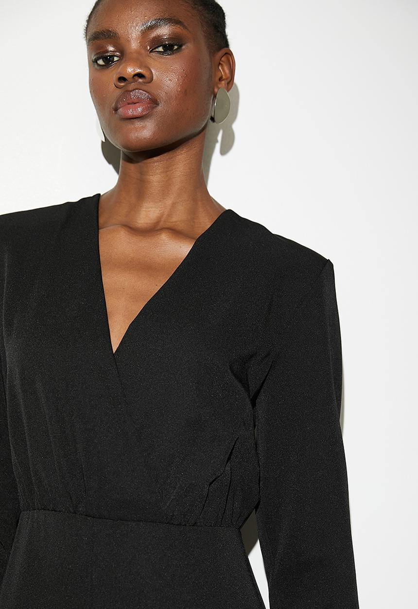 VELVET - Draped deep v jumpsuit - black