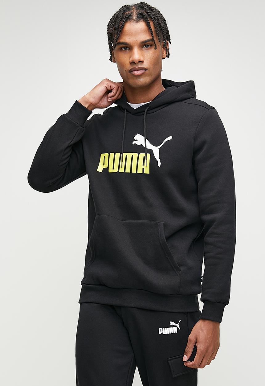 PUMA - Ess+ 2 col big logo hoodie fl - puma black - lime sheen