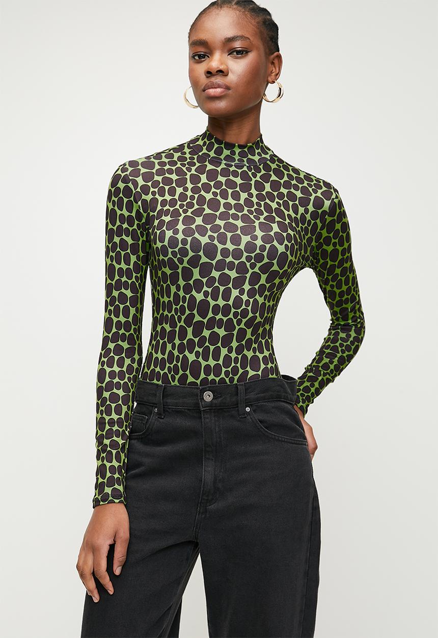 Superbalist - Small mini animal printed bodysuit - green & black