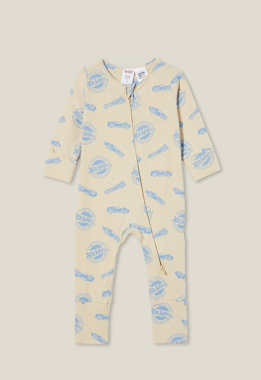 Cotton On - The long sleeve zip romper license - lcn mat rainy day/hot wheels cluster