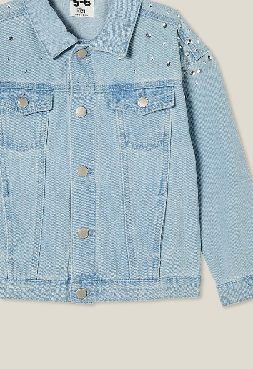 Cotton On - Emmy oversized denim jacket - bleach blue wash/diamante