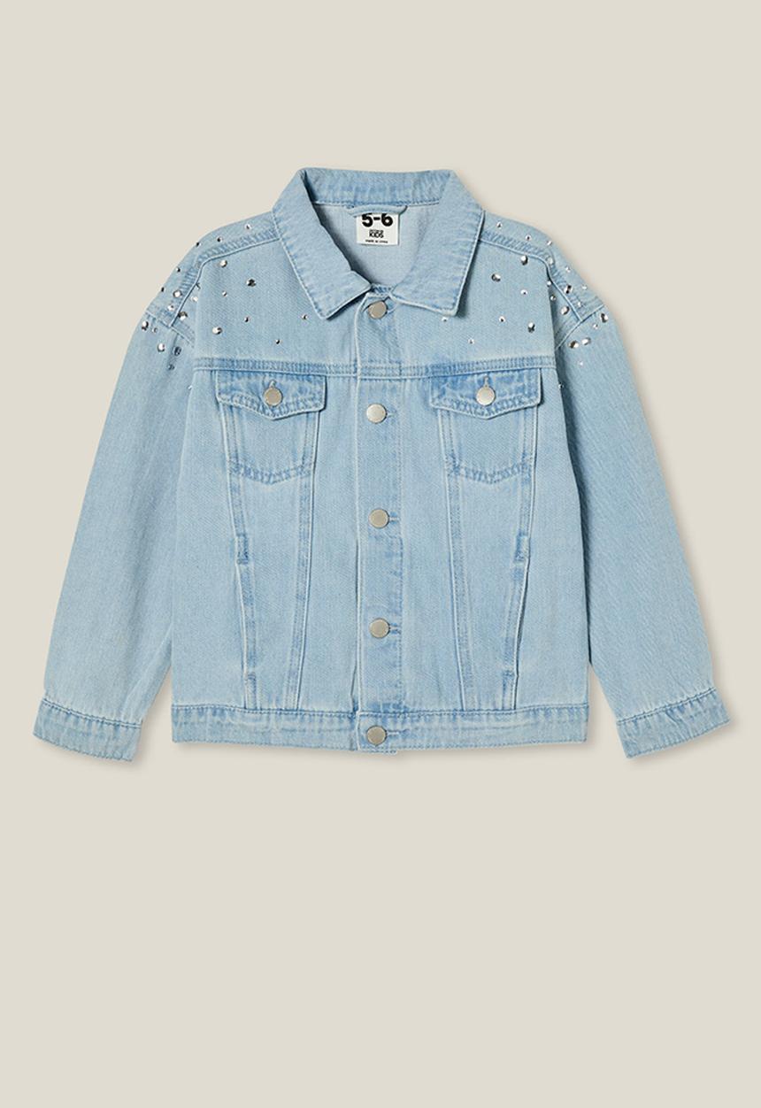 Cotton On - Emmy oversized denim jacket - bleach blue wash/diamante