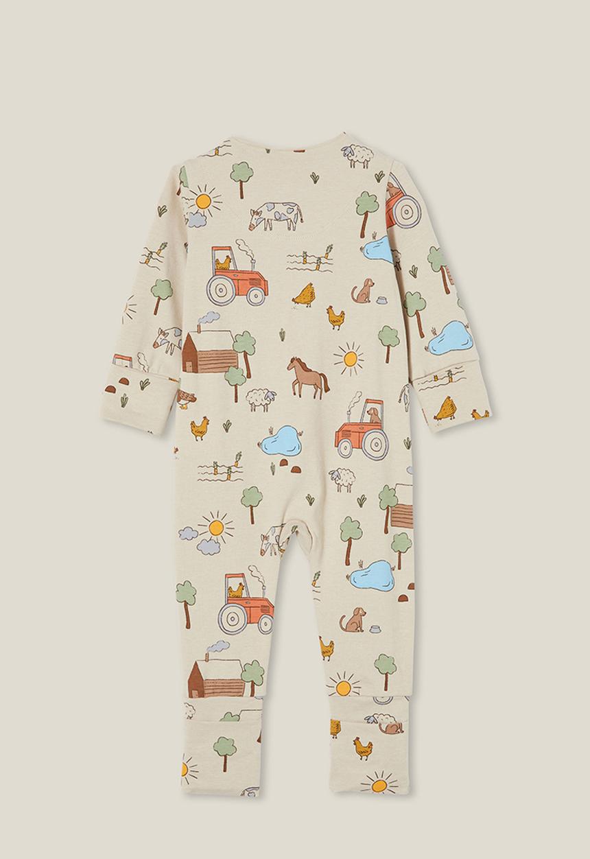 Cotton On - The long sleeve zip romper - rainy day/farm friends