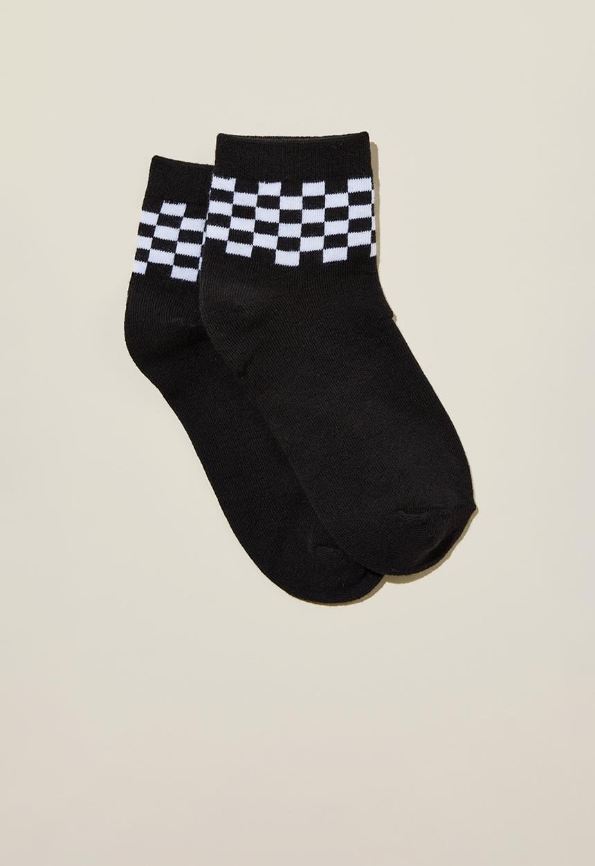Cotton On - Single pack mid crew sock - black/checkerboard