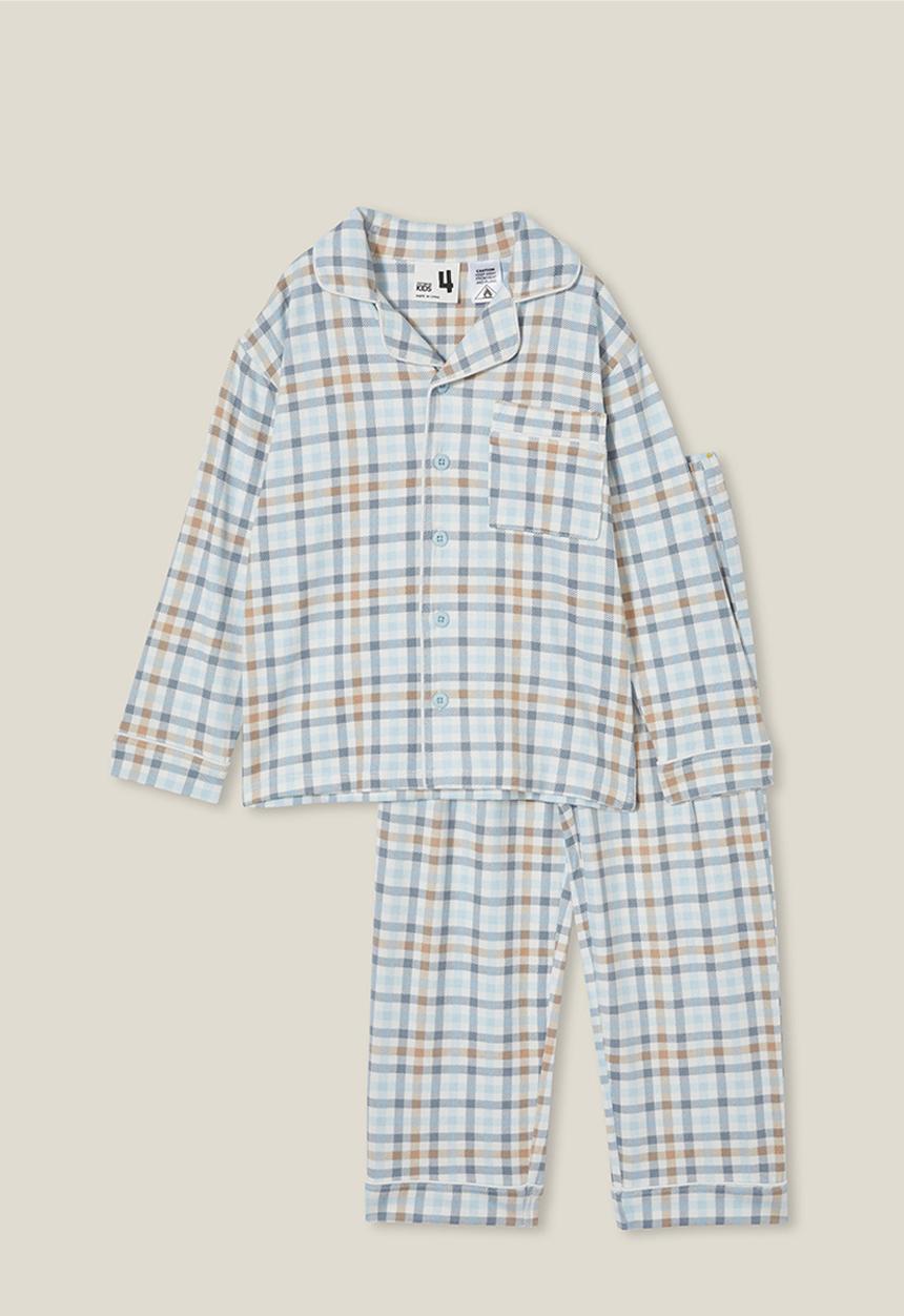 Cotton On - Lucas long sleeve pyjama set - frosty blue/academia plaid