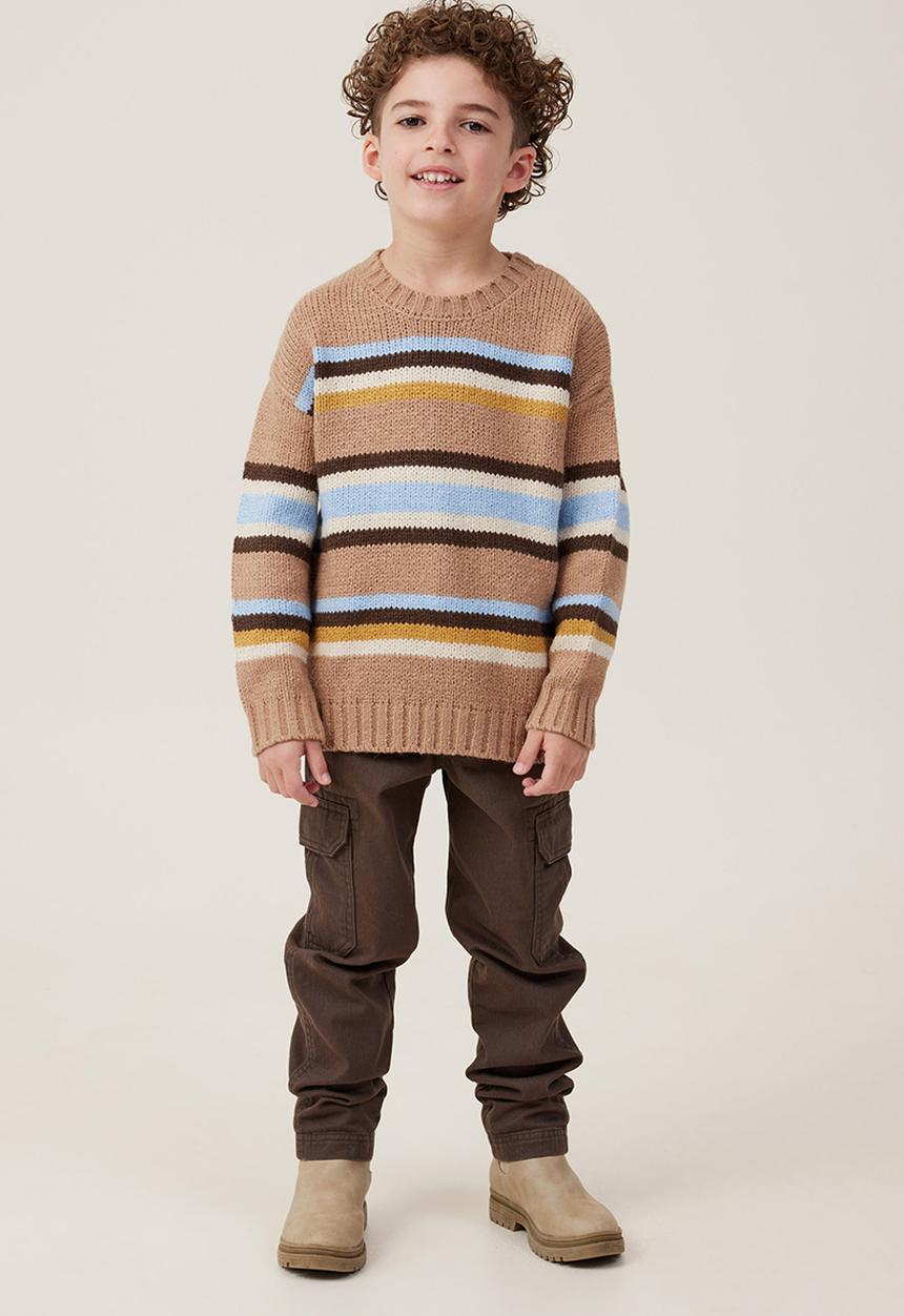 Cotton On - Blake knit crew - taupy brown/stripe
