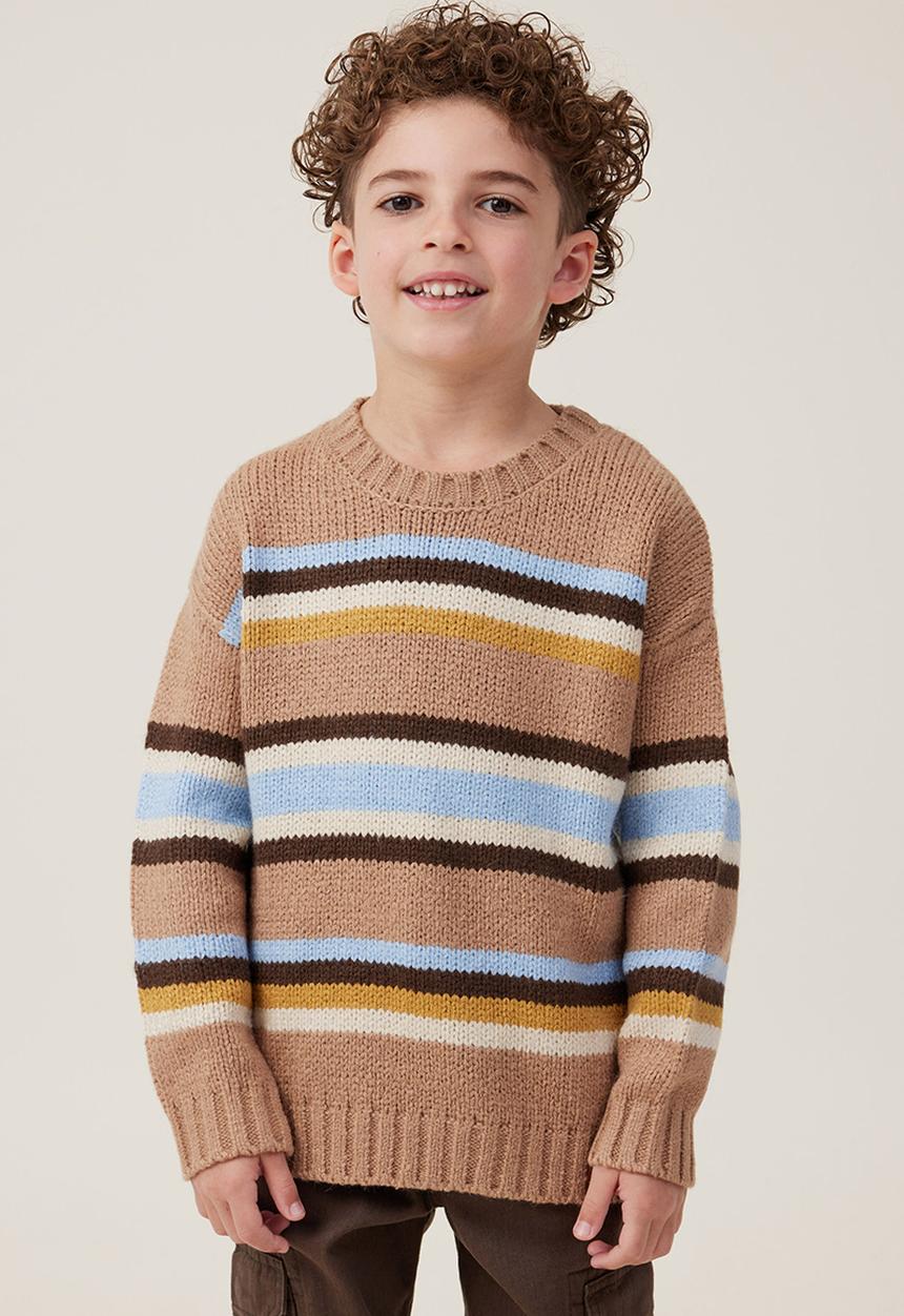 Cotton On - Blake knit crew - taupy brown/stripe