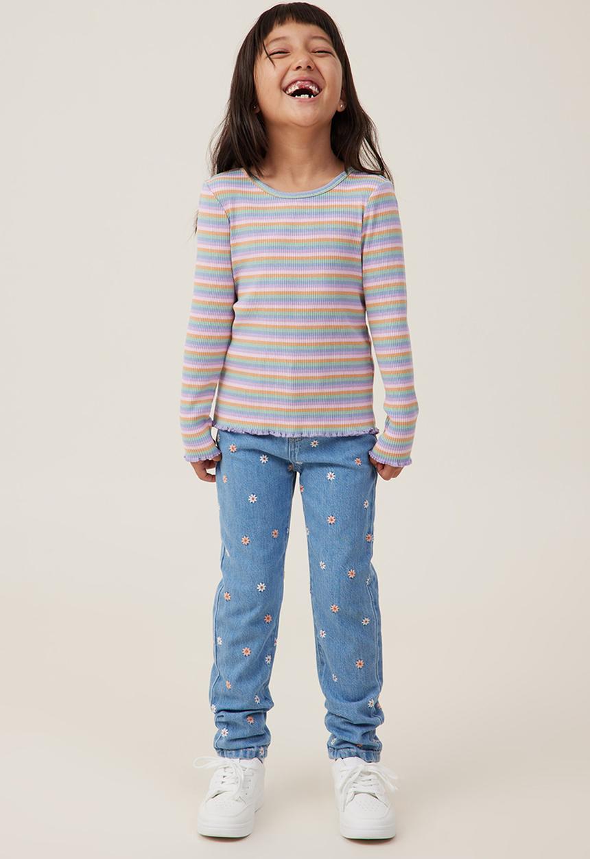 Cotton On - Jade crew - retro rainbow stripe rib
