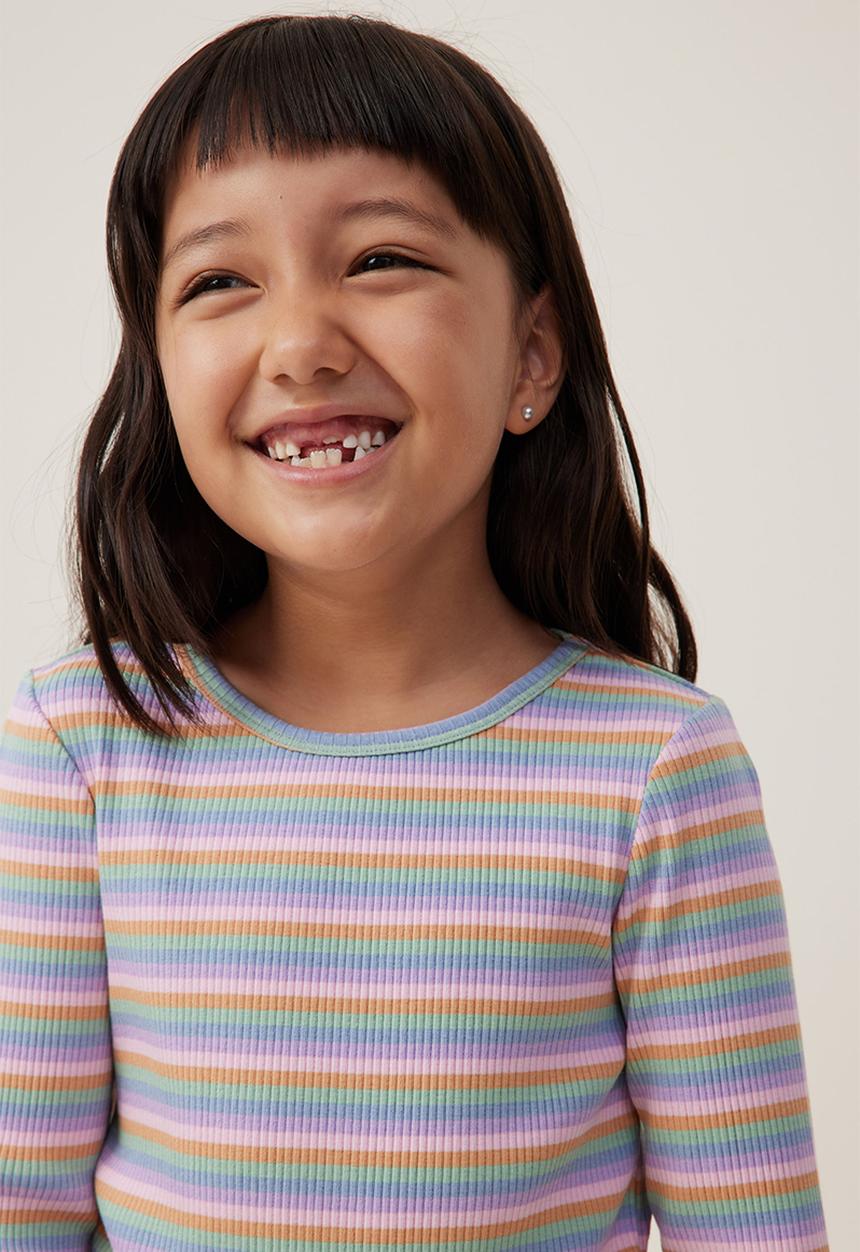 Cotton On - Jade crew - retro rainbow stripe rib