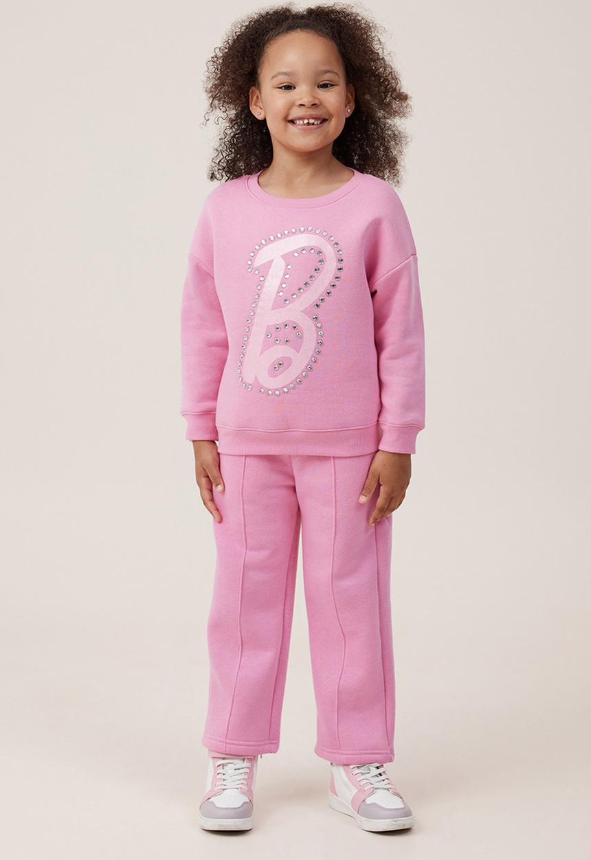 Cotton On - License dusty fleece crew neck - lcn mat barbie b/pink gerbera