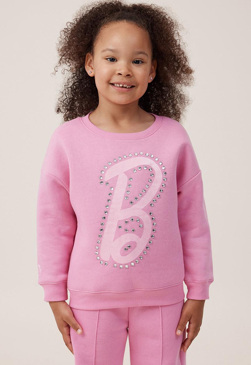 Cotton On - License dusty fleece crew neck - lcn mat barbie b/pink gerbera