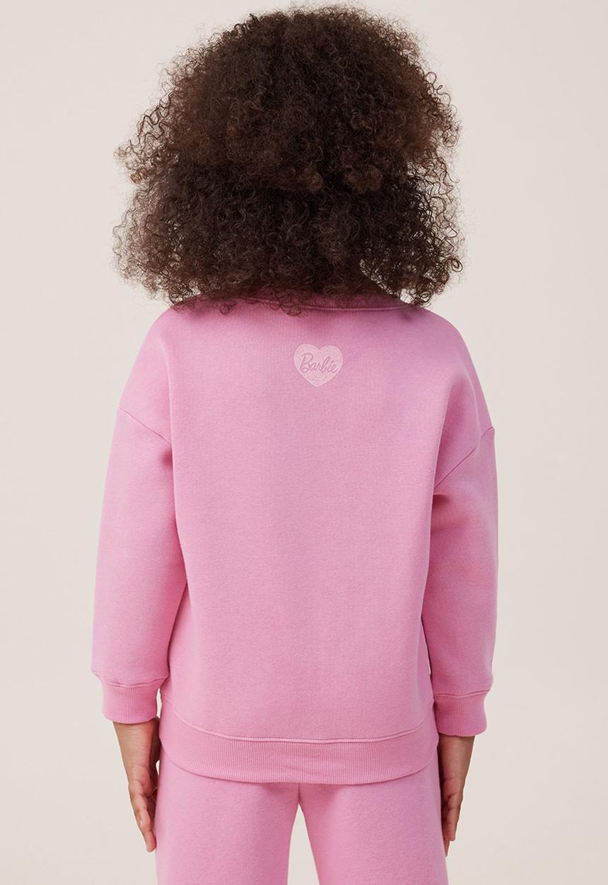 Cotton On - License dusty fleece crew neck - lcn mat barbie b/pink gerbera