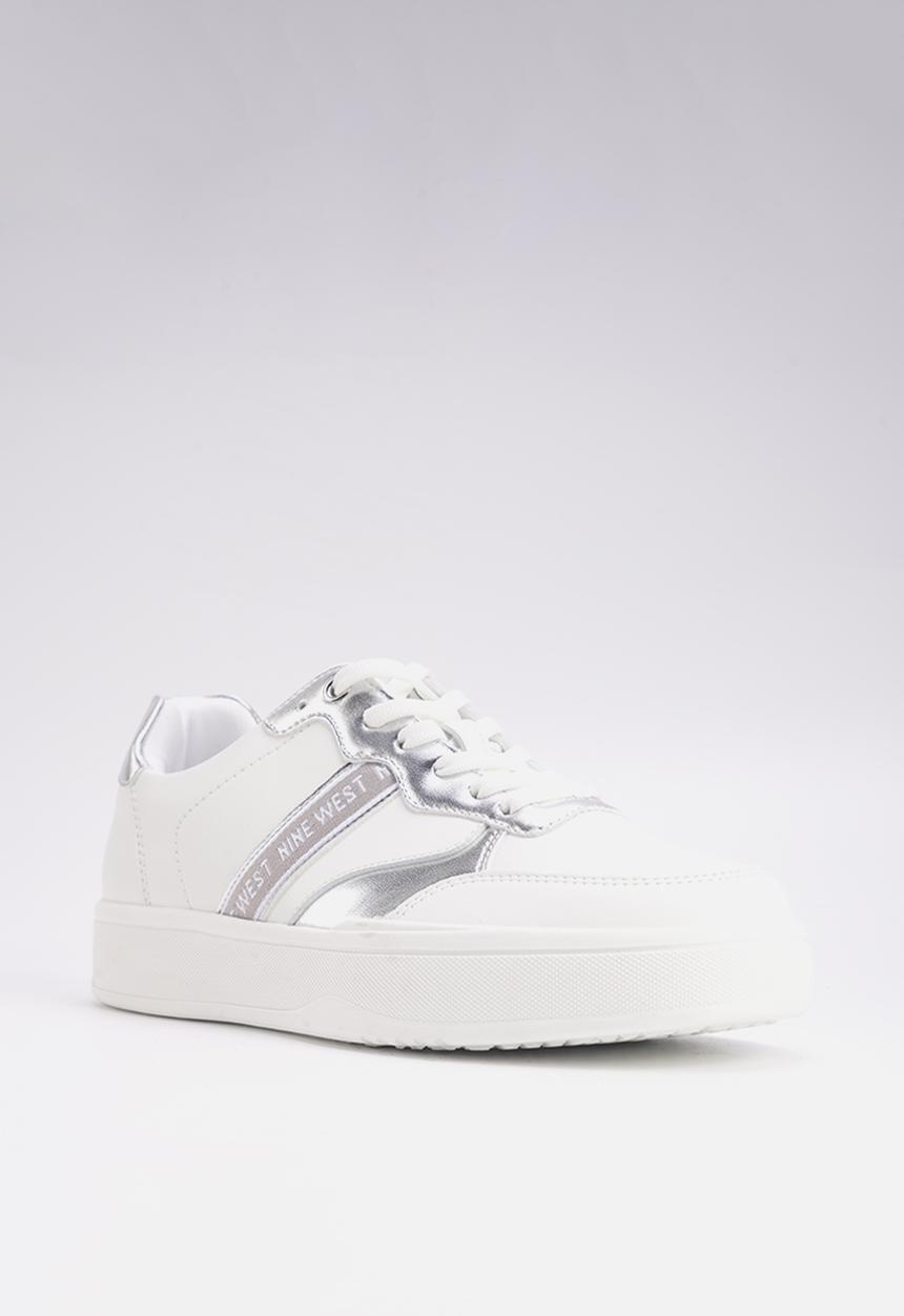 Nine West - Sala lace up sneaker - silver & white